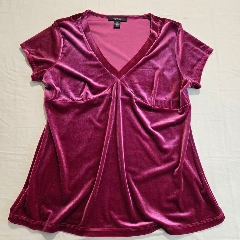 Style & Co Cherry Red Velour Babydoll Top Size XL Holidays Christmas